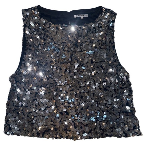 Reformation Jenny Sequin Crop Top – Silver - Picture 3 of 5
